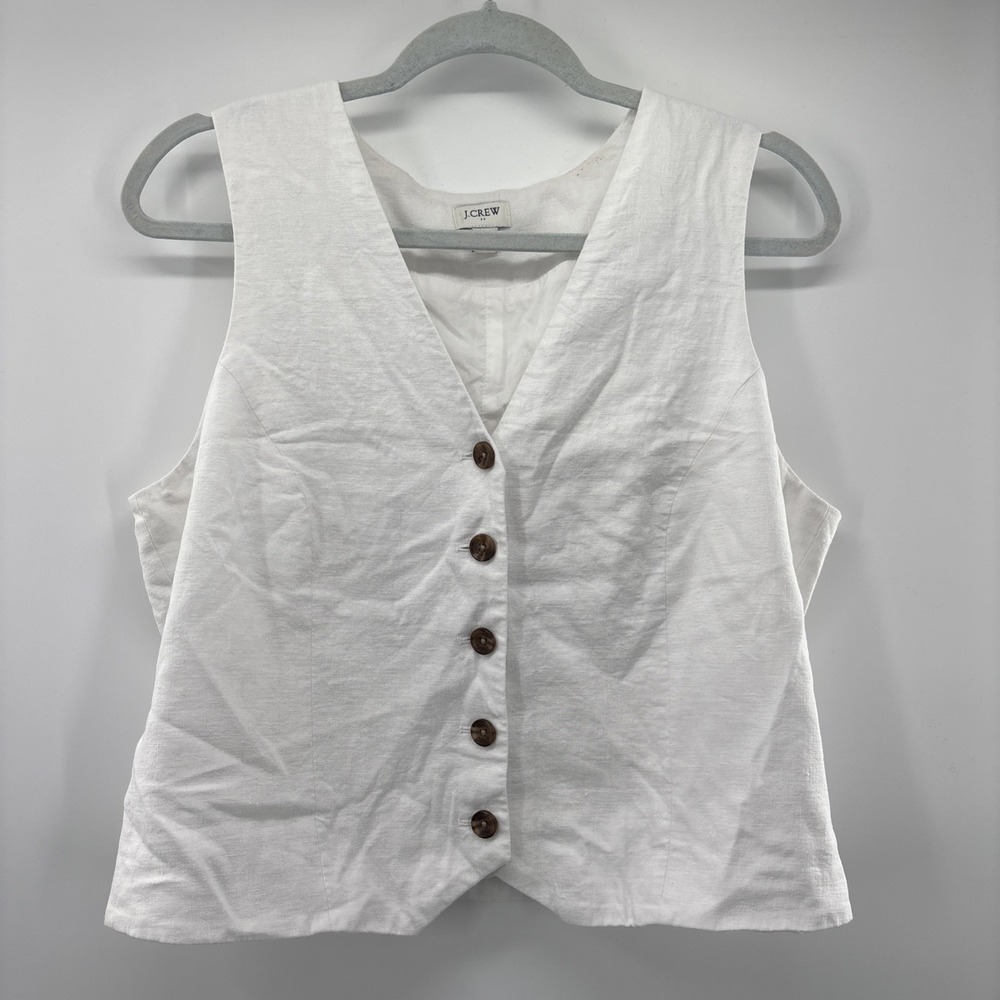 J. Crew Women's White Button Front Linen Blend Vest Size 14 City Preppy‎